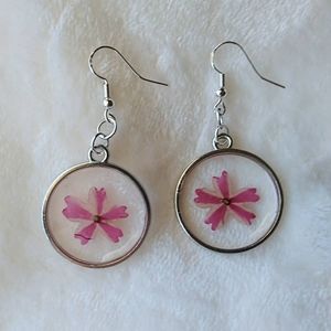 Dried/Pressed Pink Flower Earrings